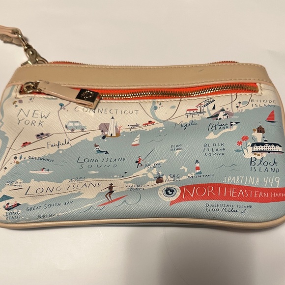 Spartina Beige and Blue Map Print Women's Clutch - Picture 2 of 8